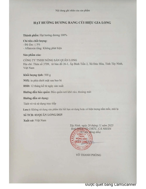 BẢN TỰ CÔNG BỐ HẠT HƯỚNG DƯƠNG