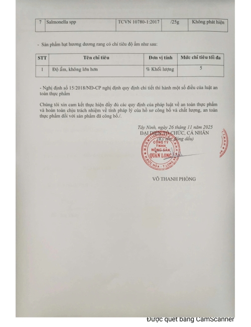 BẢN TỰ CÔNG BỐ HẠT HƯỚNG DƯƠNG